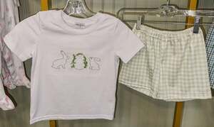 Abby & Evie Toddler Easter Bunny Shirt and Gingham Shorts Set